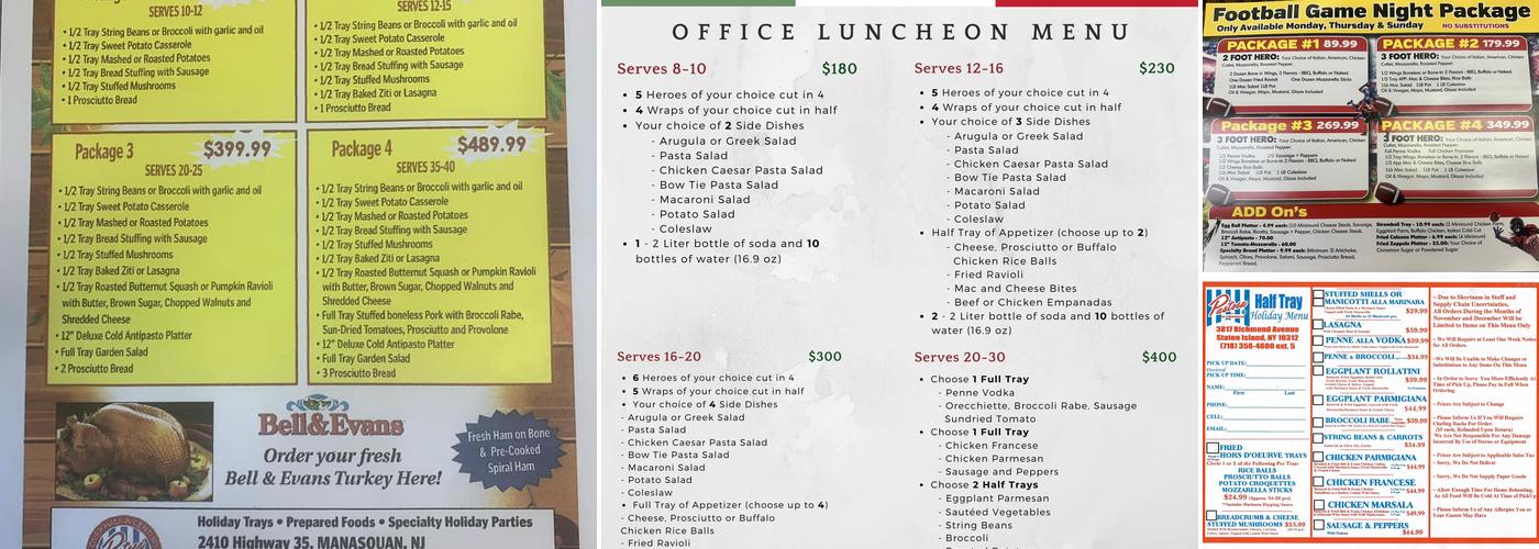 Pastosa Ravioli Menu