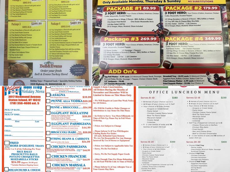 Pastosa Ravioli Menu