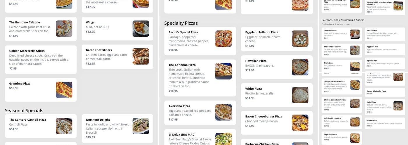 Pacini's Pizza Menu