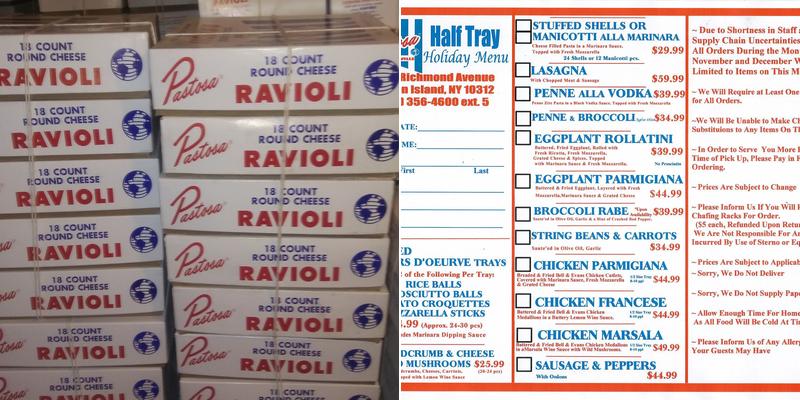 Pastosa Ravioli Menu