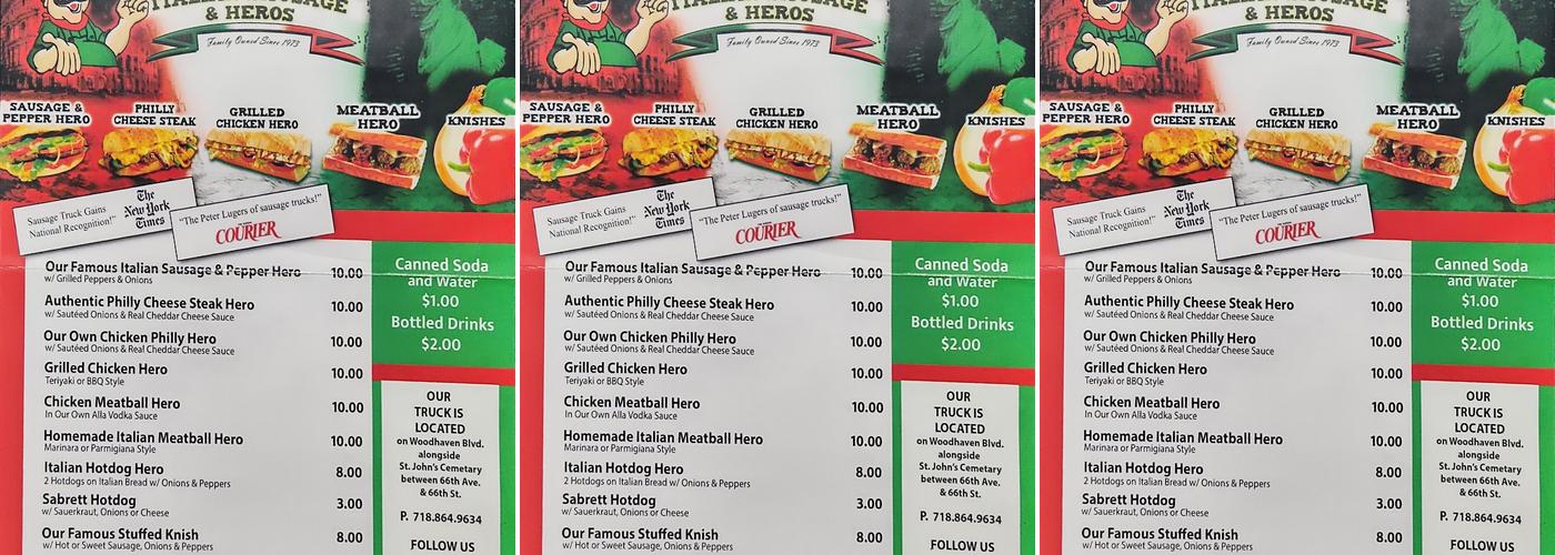 D'angelo's Italian Sausage Cart Menu