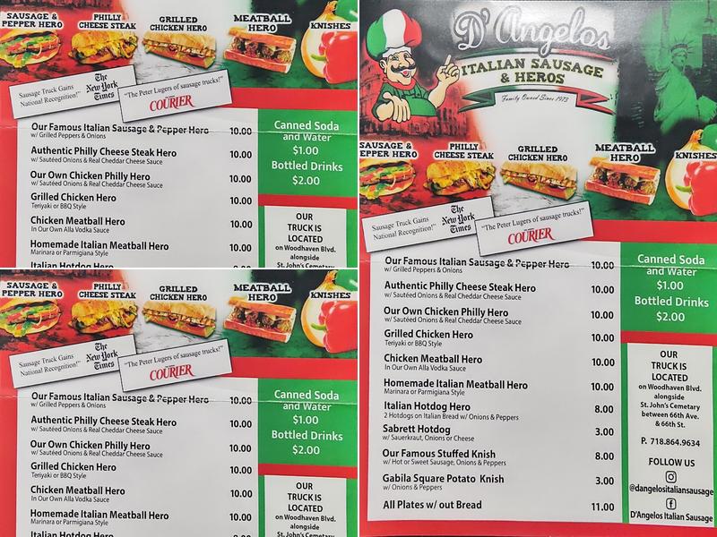 D'angelo's Italian Sausage Cart Menu