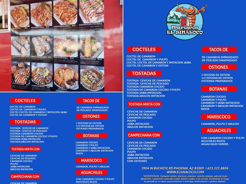 Mariscos El Sinaloa Menu