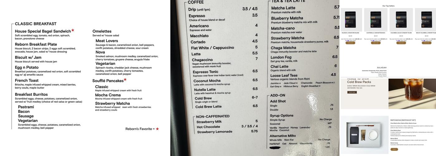 Reborn Coffee Menu