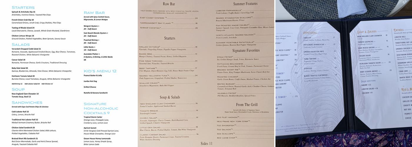 Verandah Raw Bar Menu