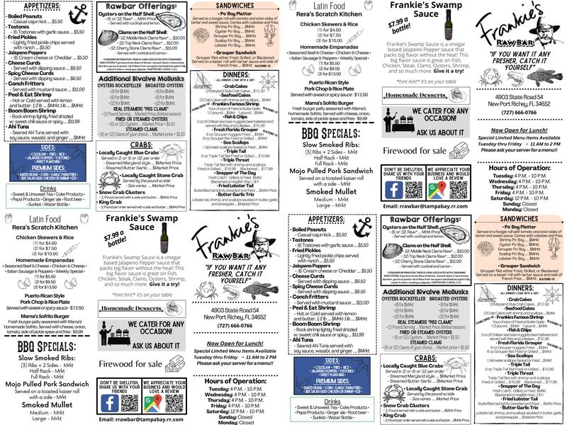 Frankies Raw Bar Menu