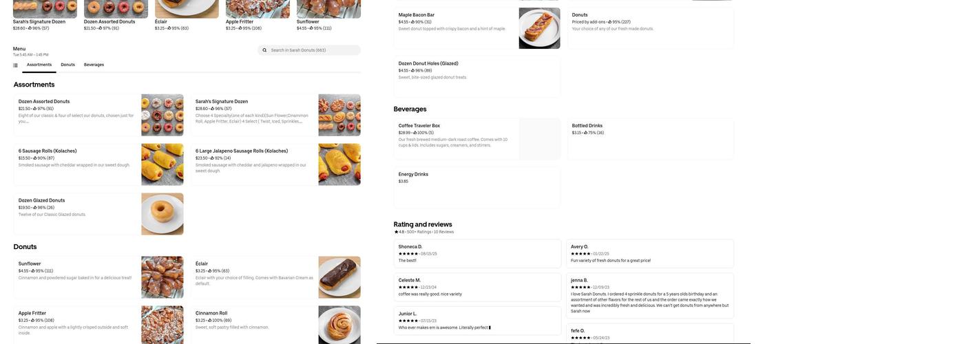 Sarah Donuts Menu