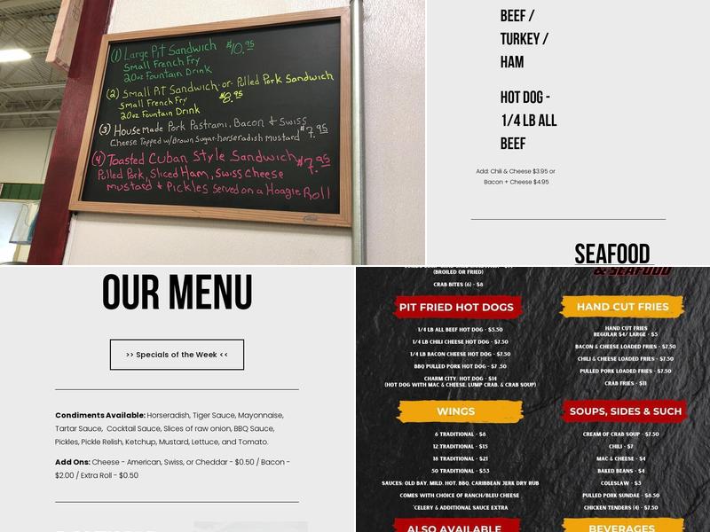 Baltimore Style Pit Beef and Seafood Menu