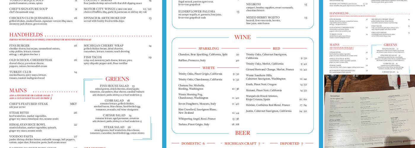 FINS Kitchen & Bar Menu