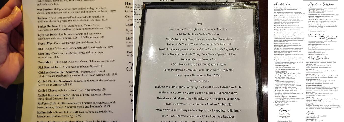 McVee's Pub and Grub Menu