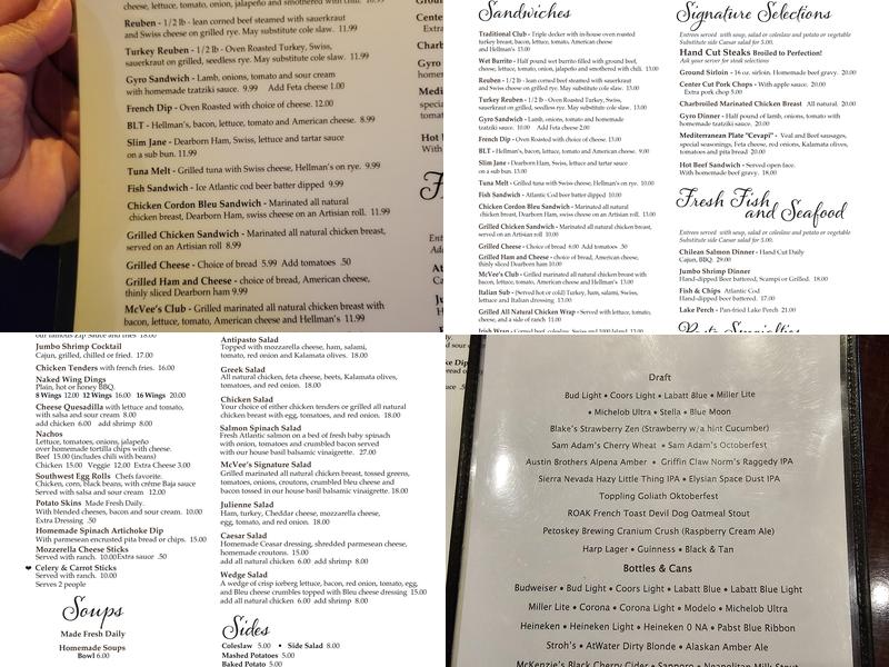 McVee's Pub and Grub Menu