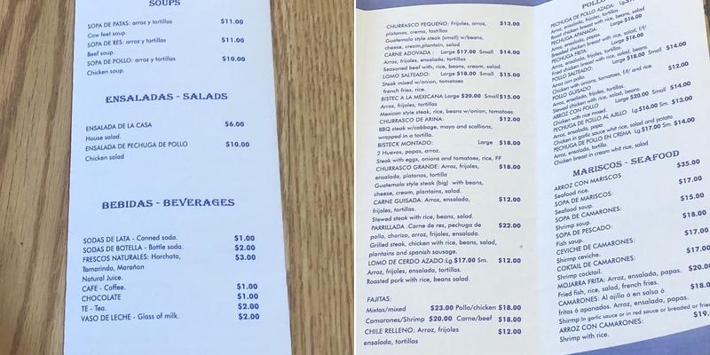 Centroamericano Restaurant Menu