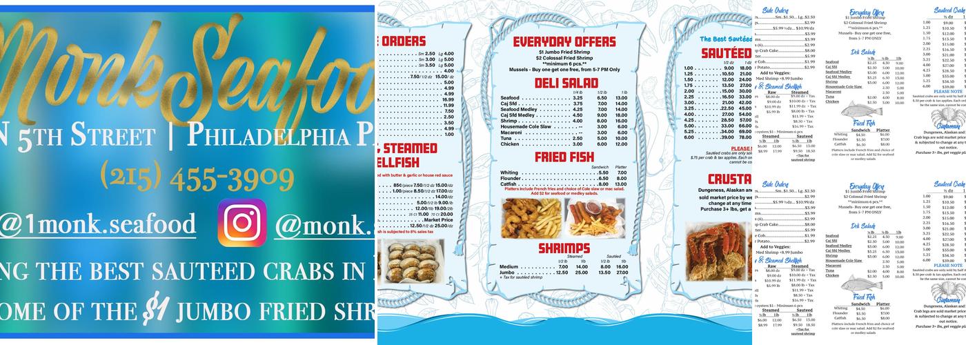 Monk Seafood Menu