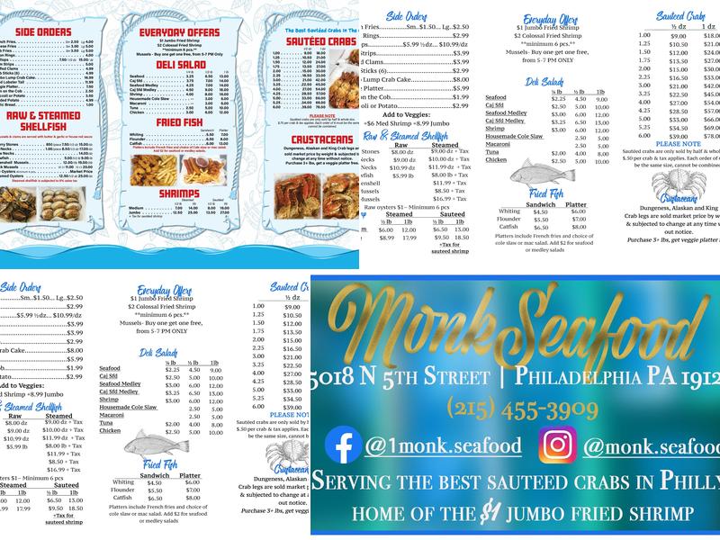 Monk Seafood Menu