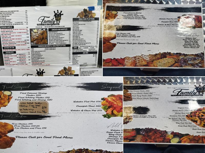 Family Chicken and Waffles Seafood and Soulfood Menu
