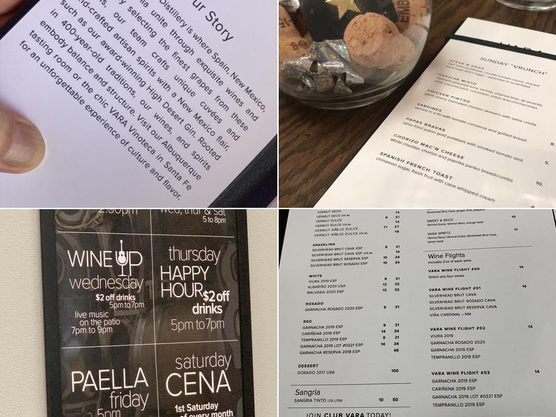 VARA Winery & Distillery Menu