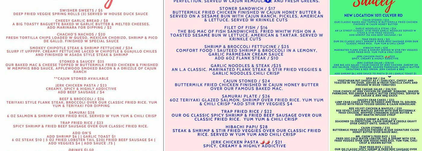 The Saucey Chef Menu