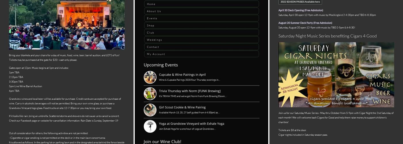 Grandview Vineyard Menu