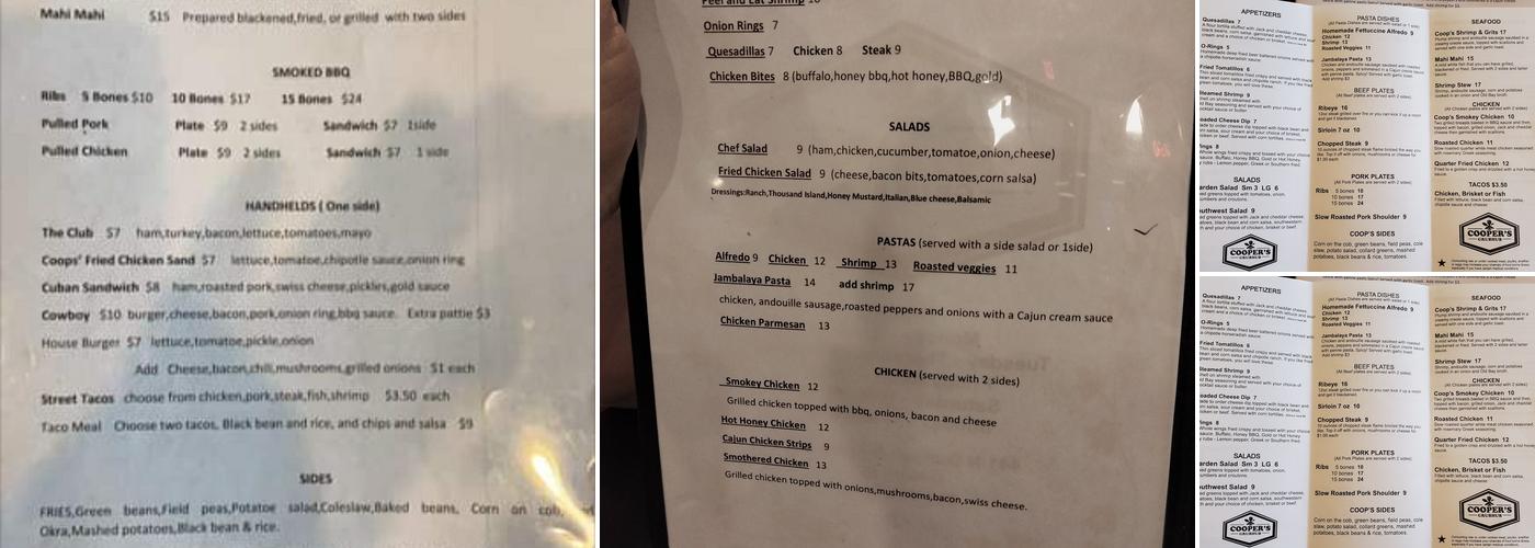 Cooper's Grubhub Menu