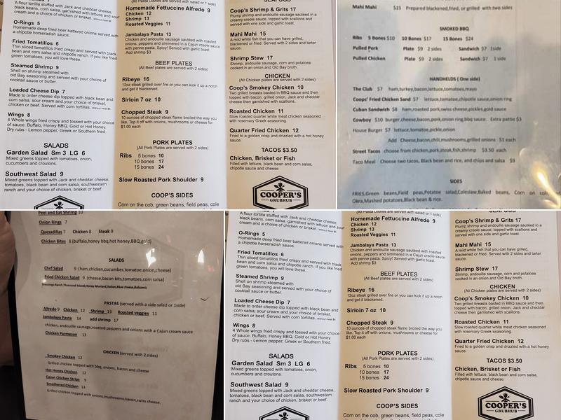 Cooper's Grubhub Menu
