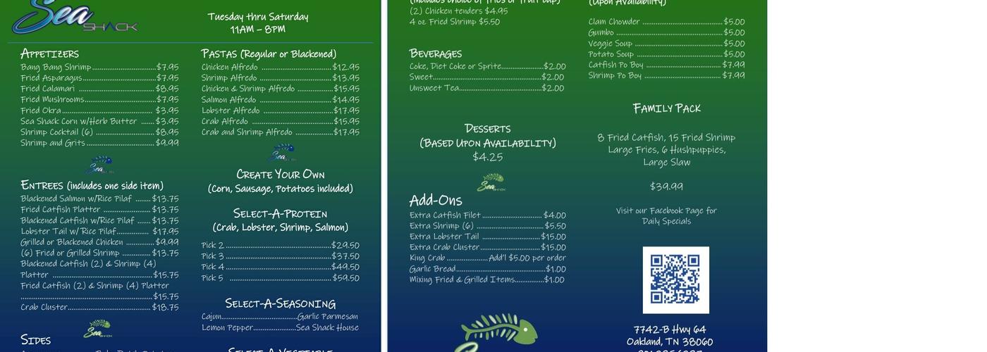 SeaShack2 Menu
