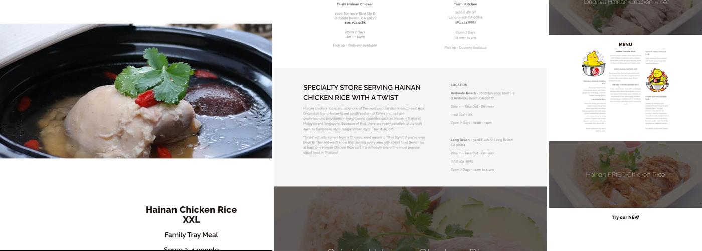 Taishi Hainan Chicken Menu