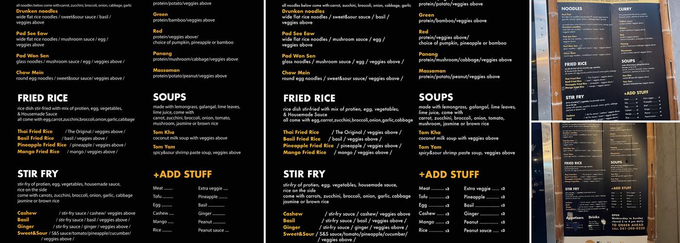 Thailandia Menu