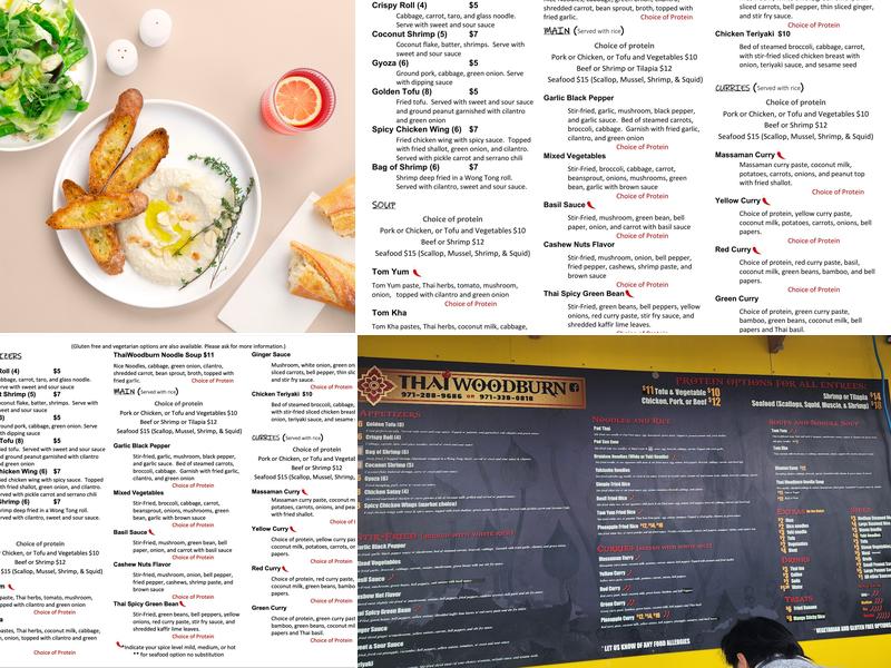 ThaiWoodburn (food truck) Menu