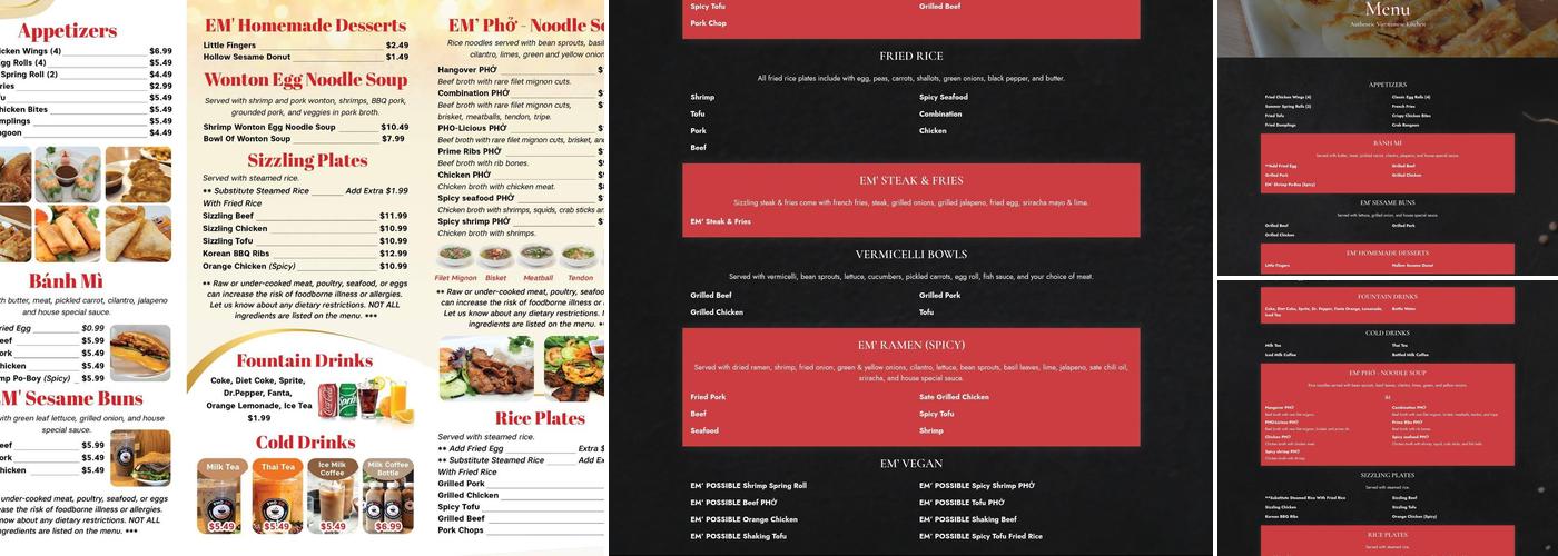 Pho Em Menu
