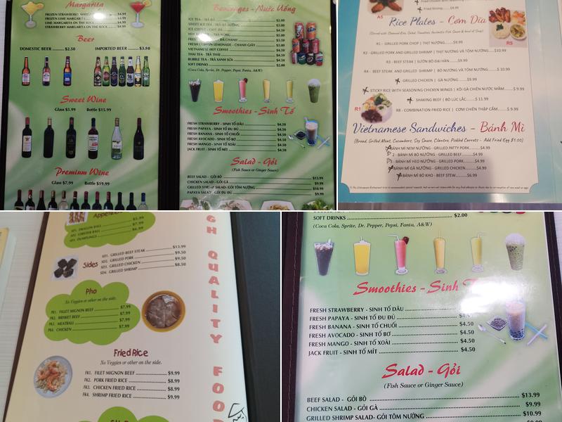 TT Pho Vietnamese Restaurant Menu