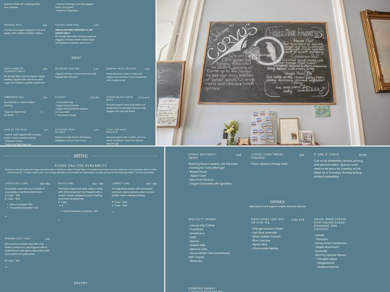 Corvus Bakery Menu