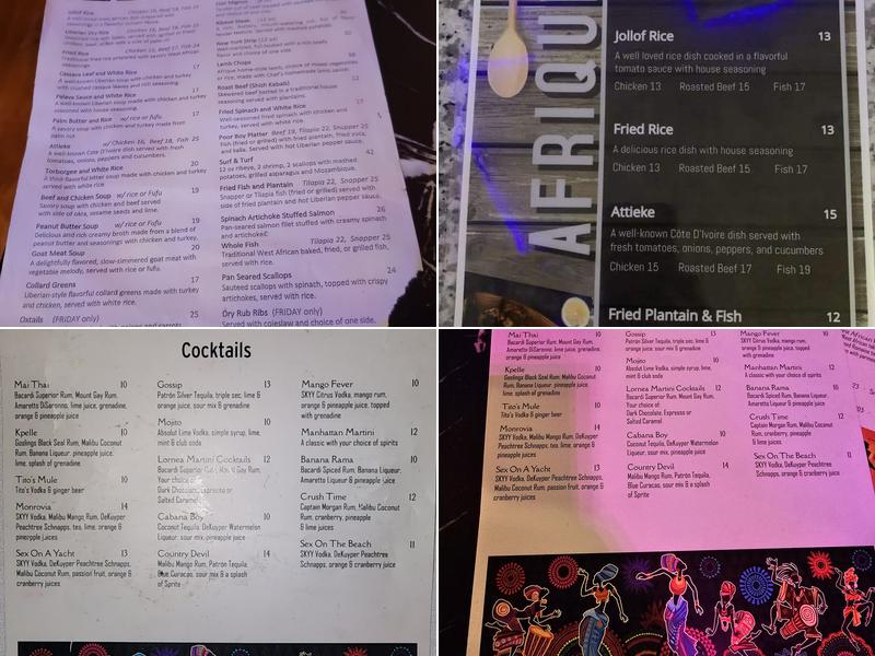 Afrique d'Lounge Menu