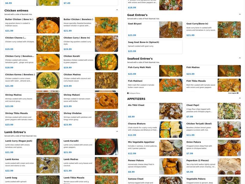 Taj Express Menu