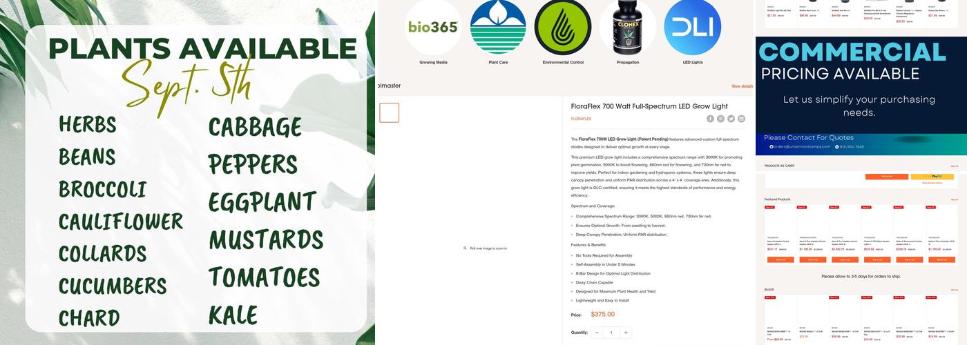 Urban Roots Garden Supply Menu