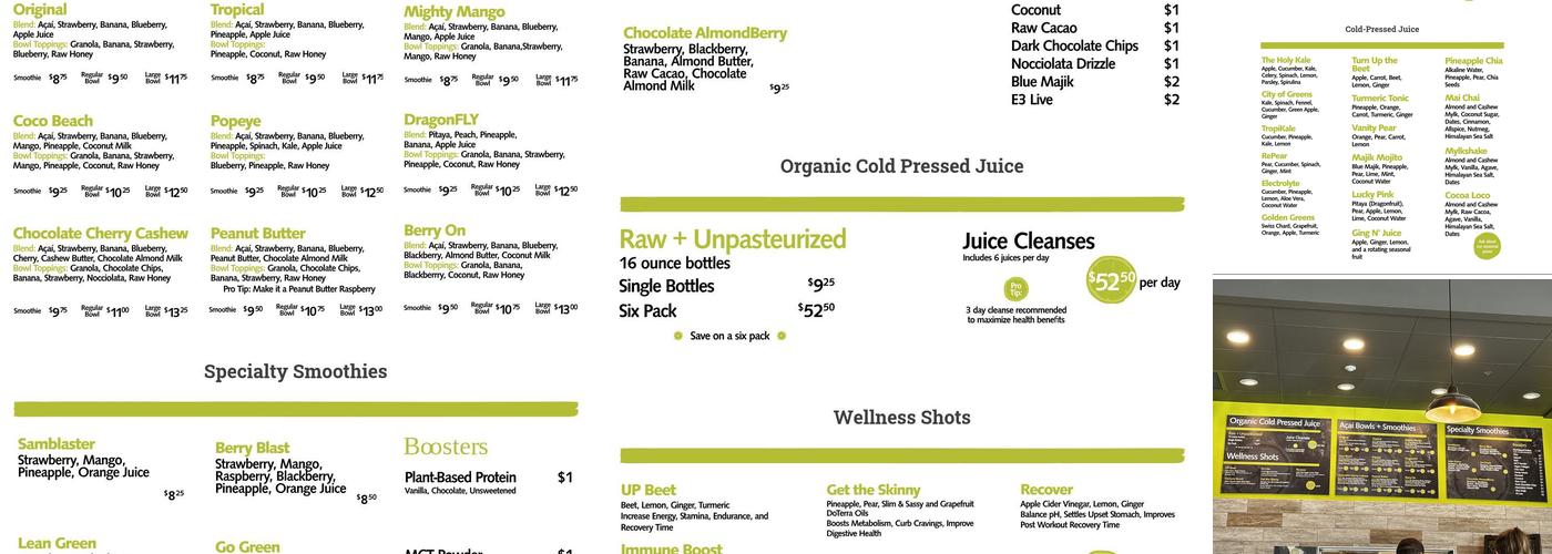 Boise Juice Company Eagle Menu
