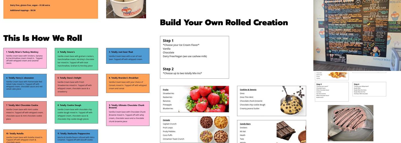 Totally Rolled Ice Cream Menu