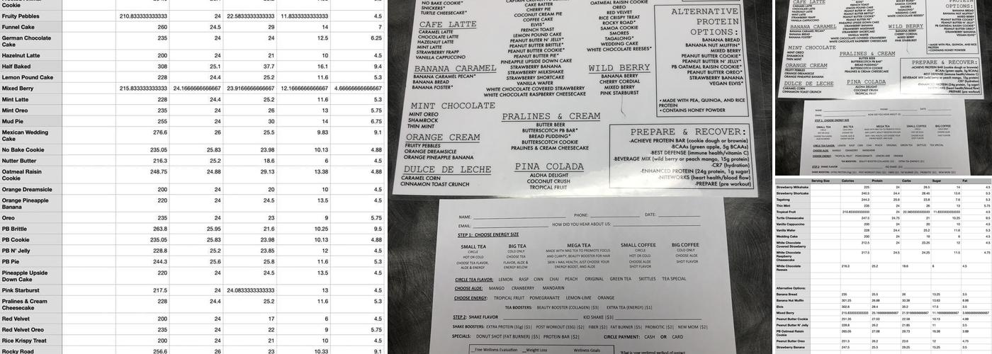 Shores Nutrition Menu