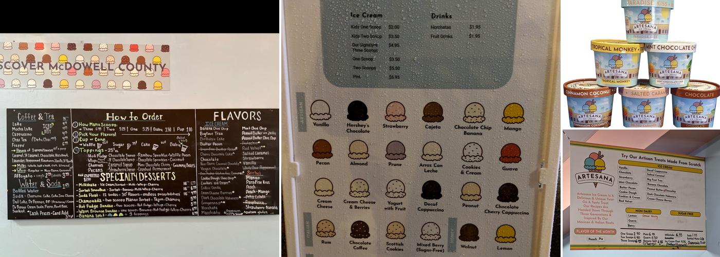 Artesana Ice Cream Menu
