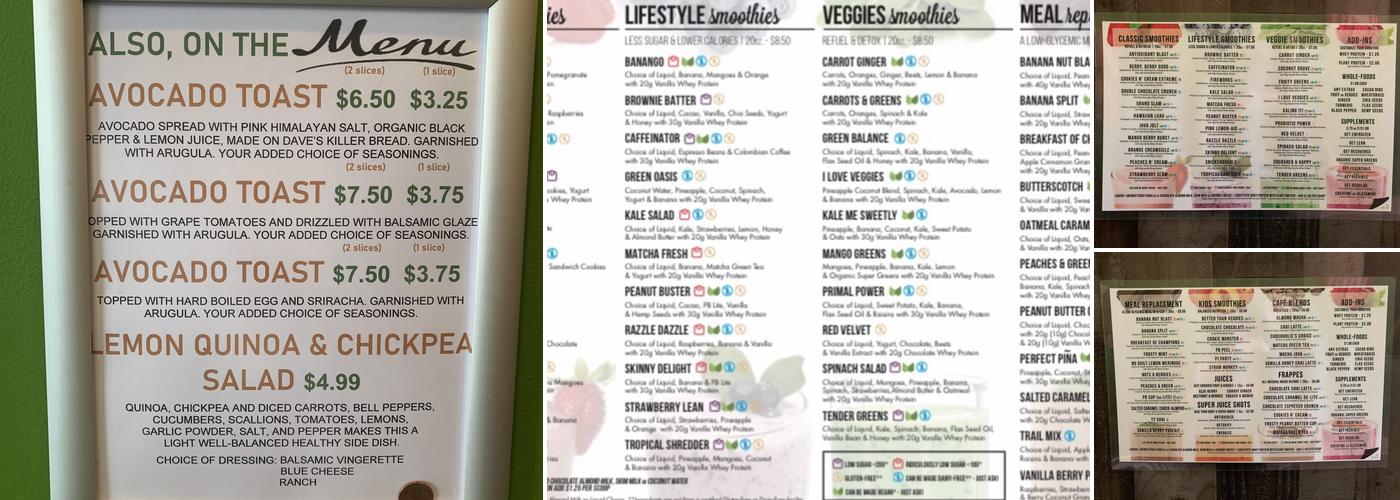 Fuel Nutritional Smoothie Cafe’ Menu