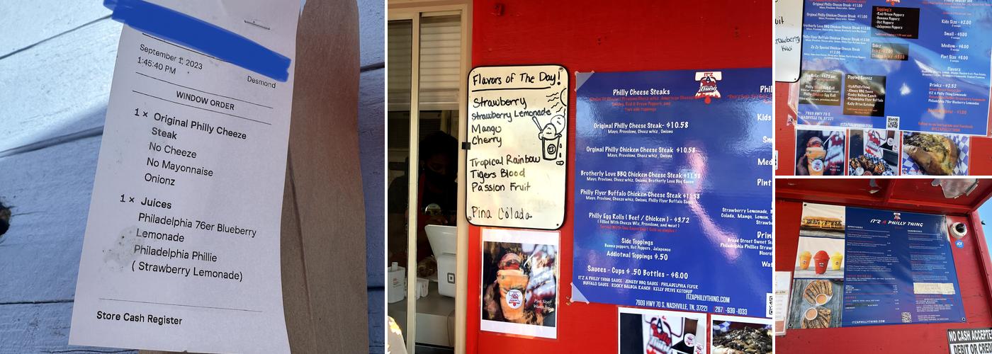 It'Z A Philly Thing Menu