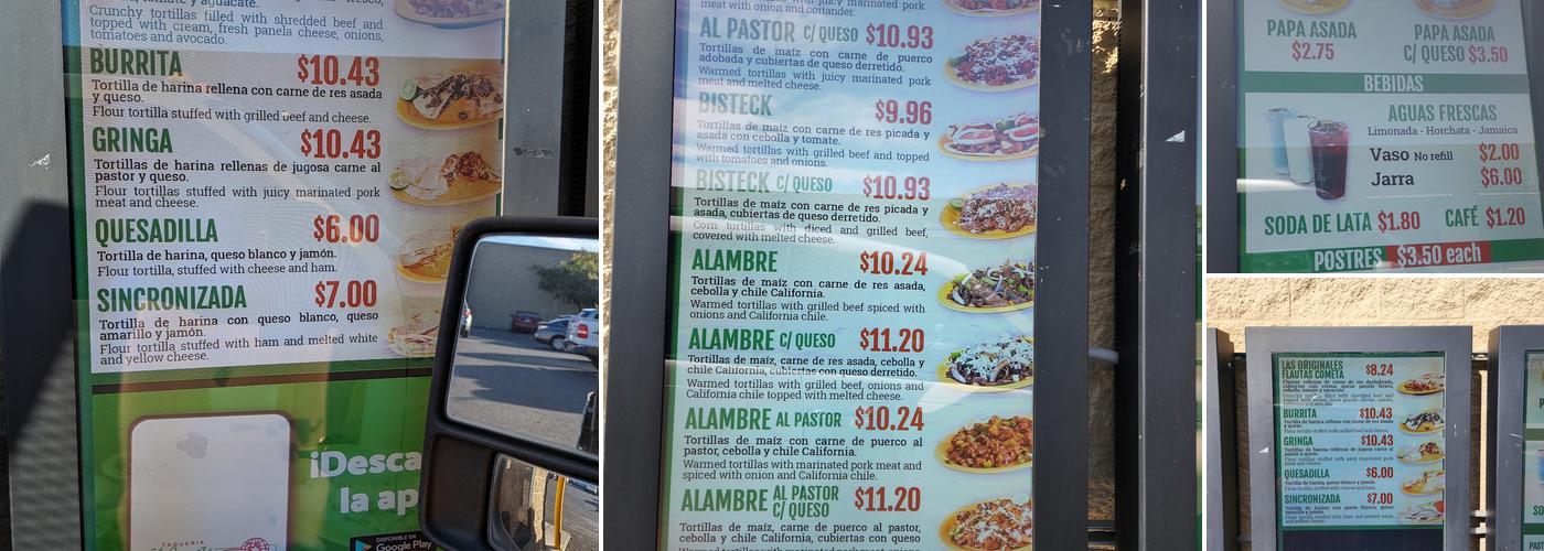 El Cometa Menu