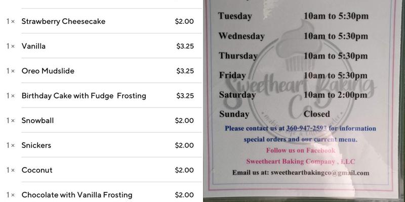 Sweetheart Baking Co Menu