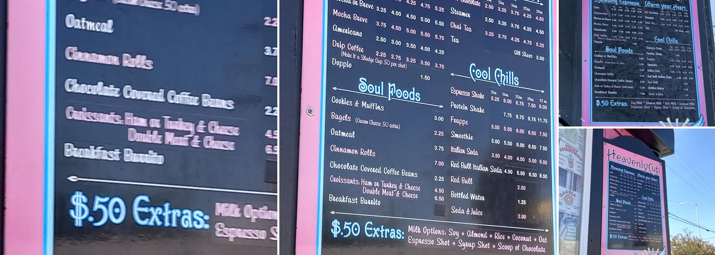 Heavenly Cup Menu