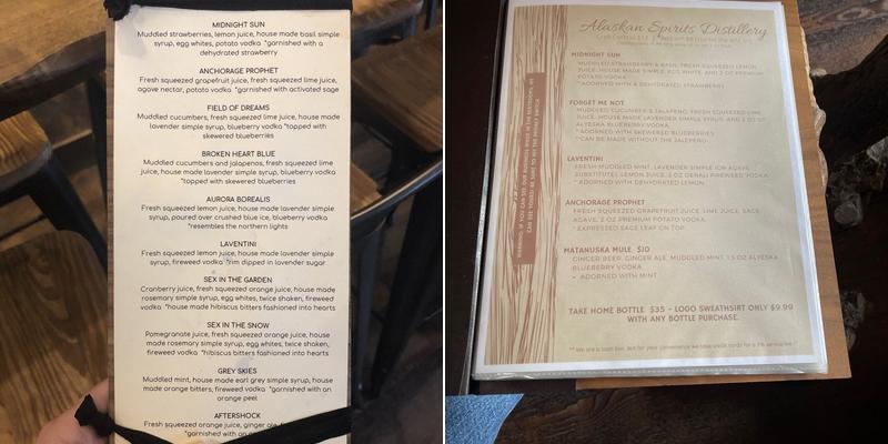 Alaskan Spirits Distillery Menu