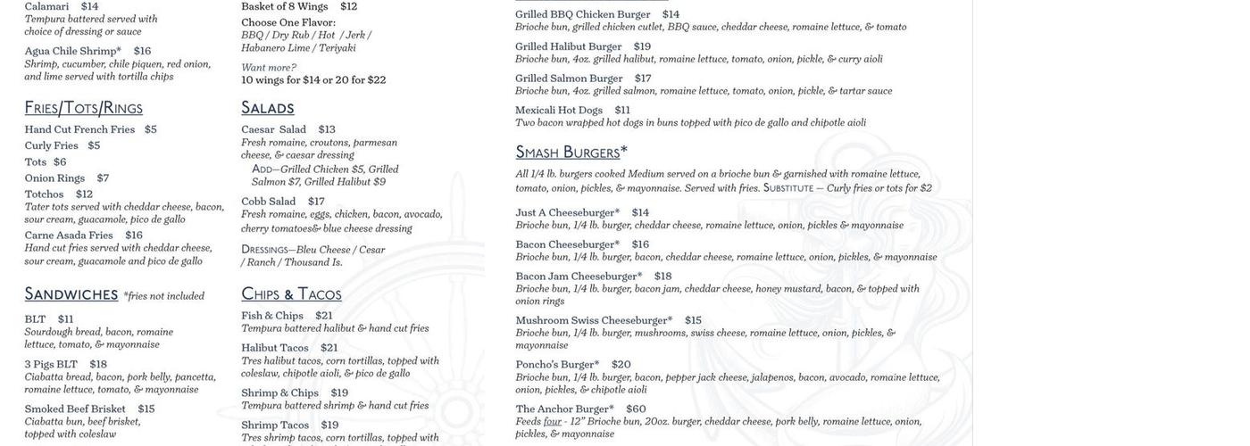 Squirez Bar Menu