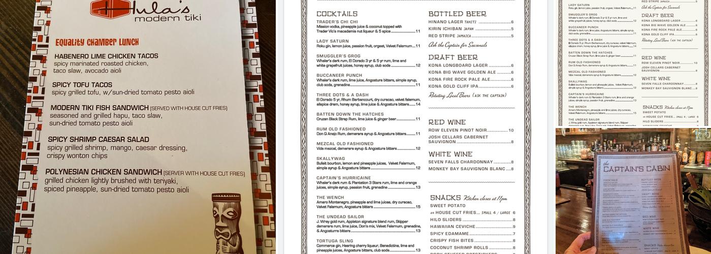 The Captain's Cabin Menu