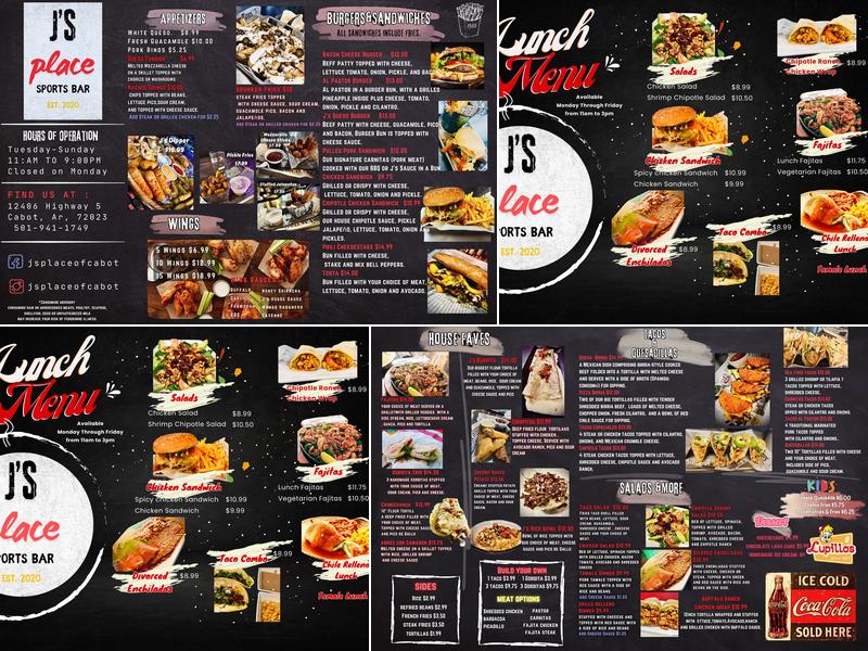 J's Place Sports Grill Menu