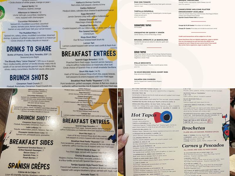 Cafe Sevilla of Costa Mesa Menu