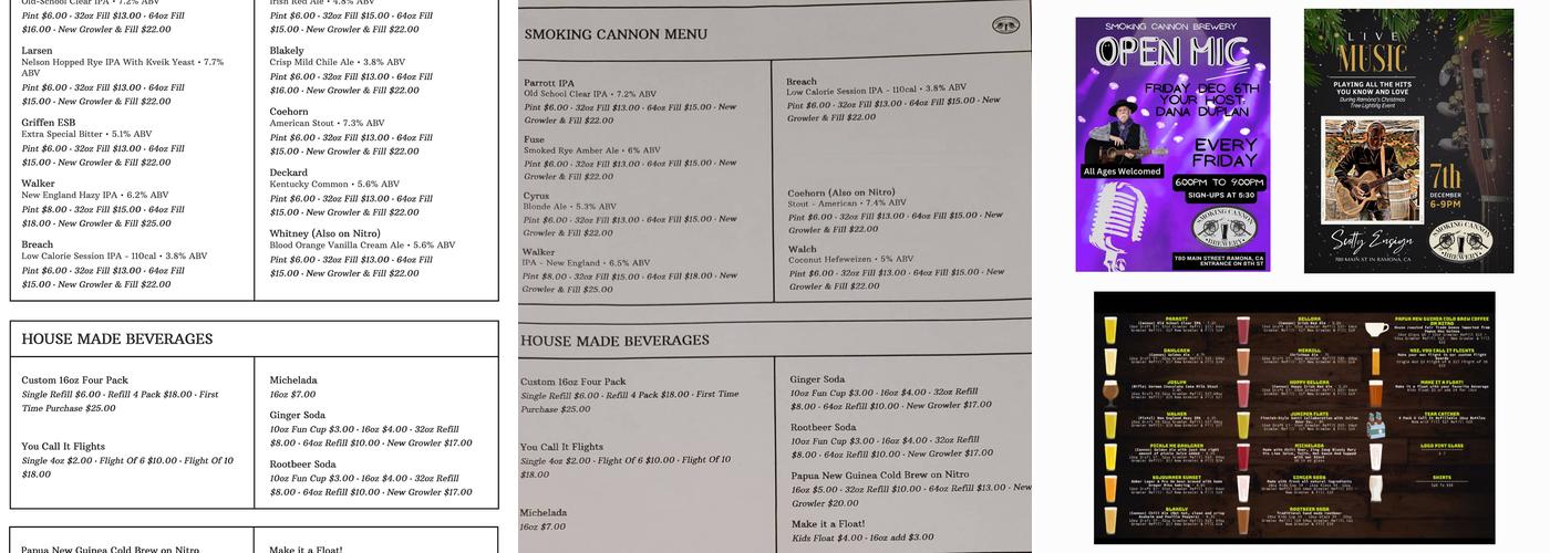 Smoking Cannon Brewery Menu