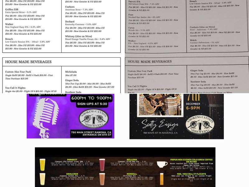 Smoking Cannon Brewery Menu